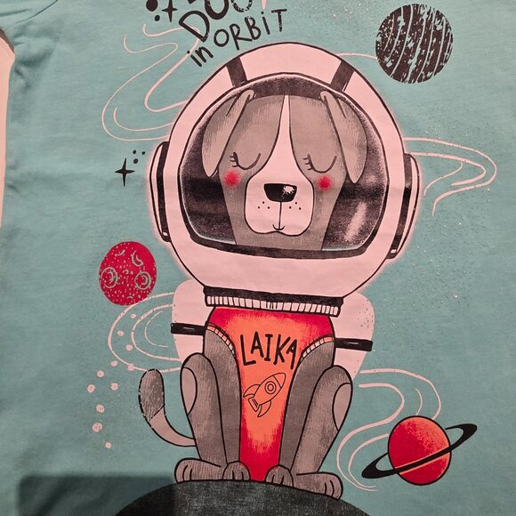 Never Worn! BOBOLI GIRLS BLUE DOG ASTRONAUT T-SHIRT - Picture 3 of 5